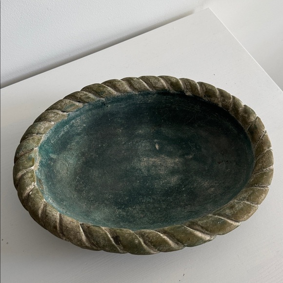 Chunky Mexican Terracotta Bowl Green Rope Edge Rustic Folk Pottery - Picture 2 of 8